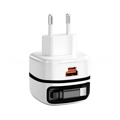 HAPPORIA 65W USB C Fast Charger Retractable Cable 3 Port Travel Adapter Foldable Plug PD Charger for iPhone 15 16 17 Samsung