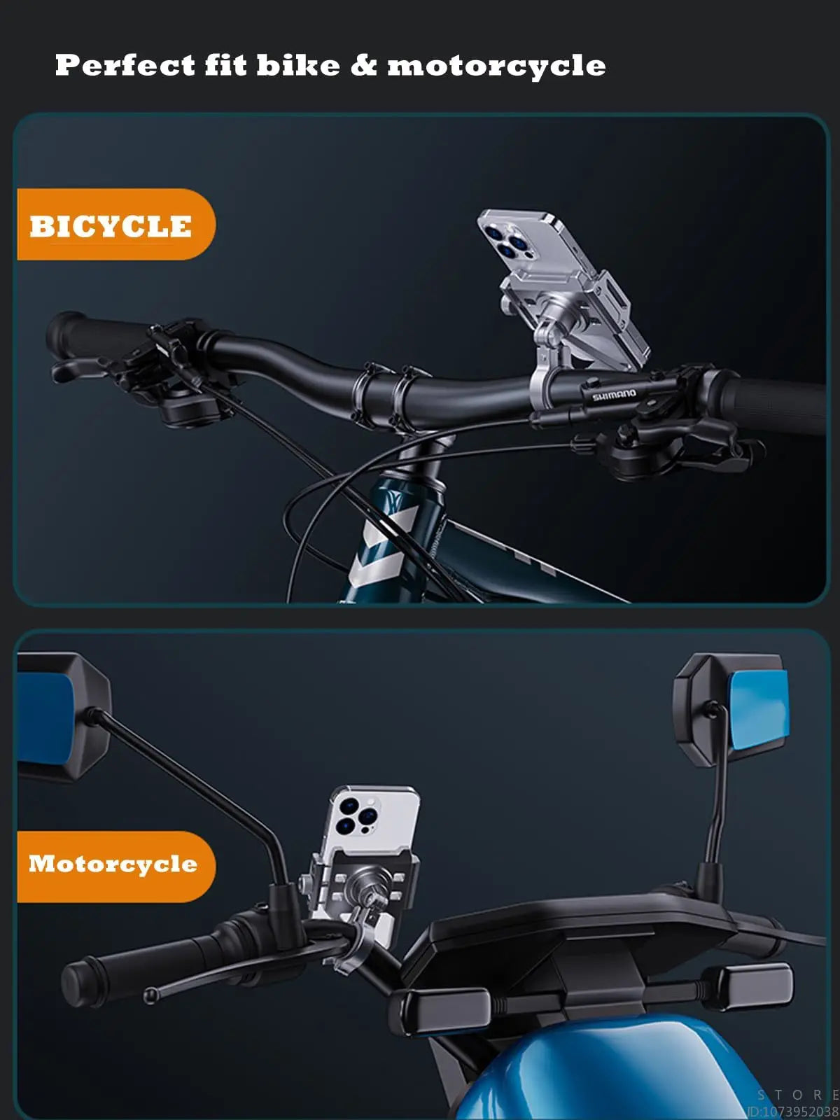 Aluminum Mobile Phone Holder for Motorcycle, Handlebar Bike Phone Mount,Suitable for Cycling, Mountain and Off-road
