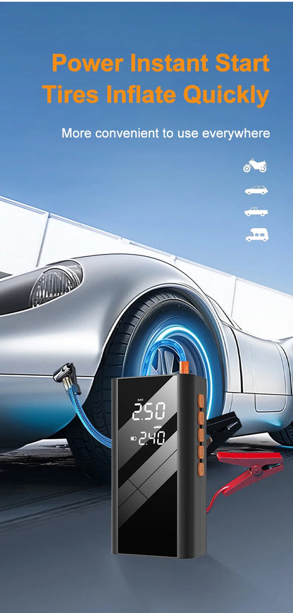 Car Jump Starter With Air Compressor LCD Screen  Portable Booster Charger 1200A Powerful Car Battery Starting Device Car Starter