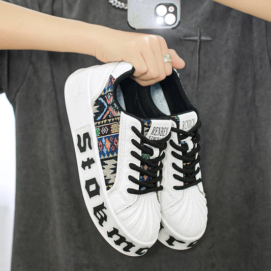 Men's White Sneakers 2025 New Arrival Fashionable Casual Shoes Durable Anti-slip Thick-soled Elevator Comfortable Breathable Eas