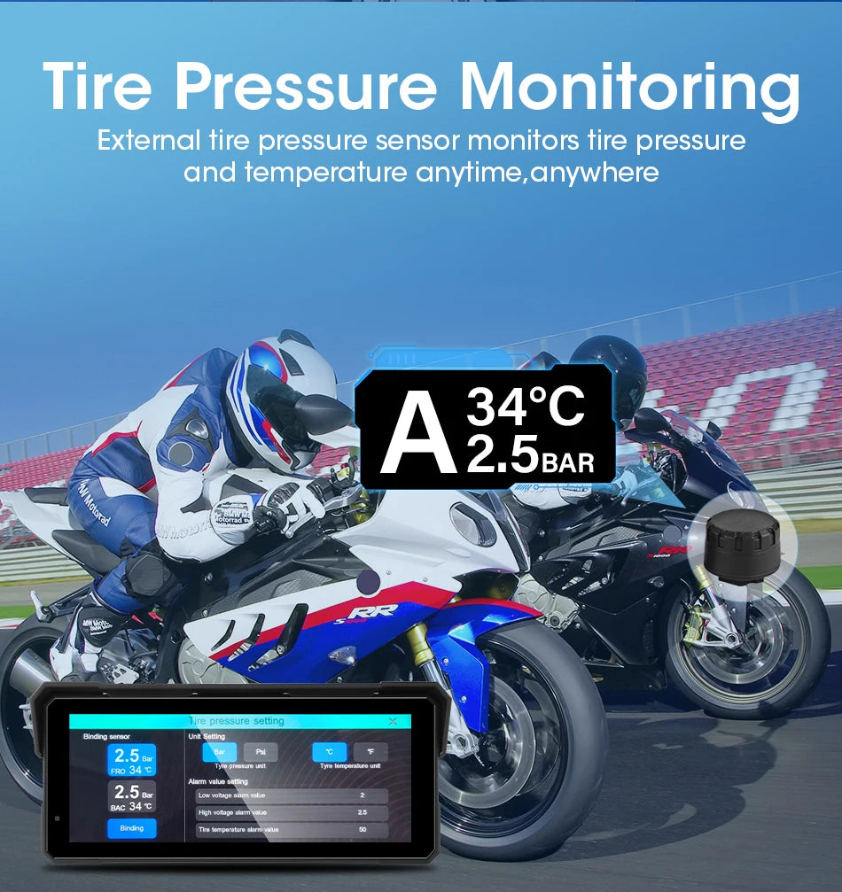 JMCQ Portable 8.1 inch Motorcycle 4K DVR GPS Navigation Wireless Carplay Android Auto Moto Recorder Monitor IPX7 Waterproof