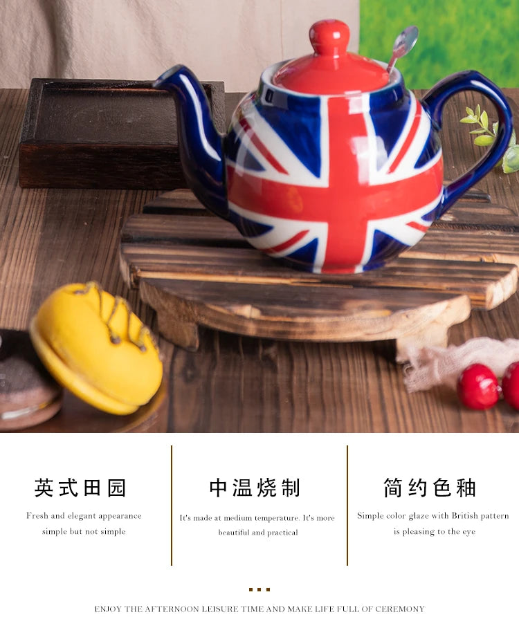 London Pottery Hand-painted flag Series 2 Cup Teapot British 600ml Ceramic Teapot with Stainless Infuser for Loose Tea Tea Set