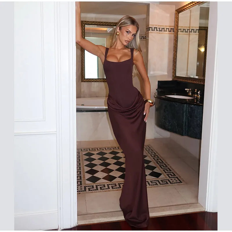 Sexy Square-neck Halter Mini Dress Women Pleated Sleeveless Backless High Waist Bodycon Dresses 2026 New Summer Lady Party Robes