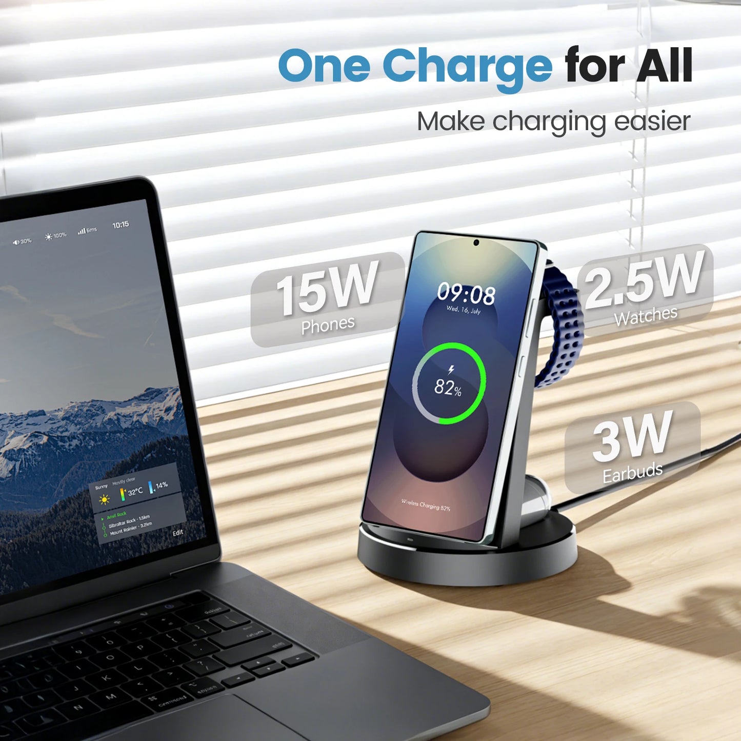 3 in 1 Magnetic Wireless Charger Dock Station 15W Foldable Fast Charging Multi-Device For Samsung S25 S24 S23 S22 Galaxy Watch iPhone
