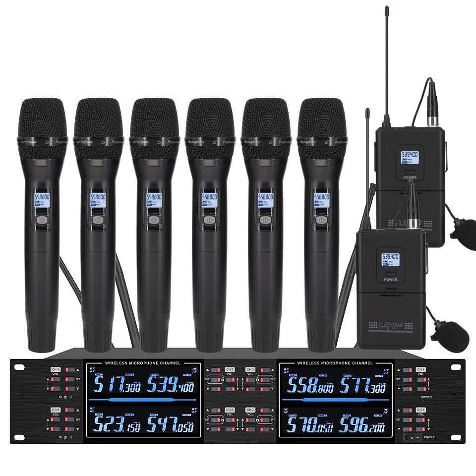 Professional wireless microphone high-frequency, handheld karaoke lavalier microphone, 8-channel stage performance