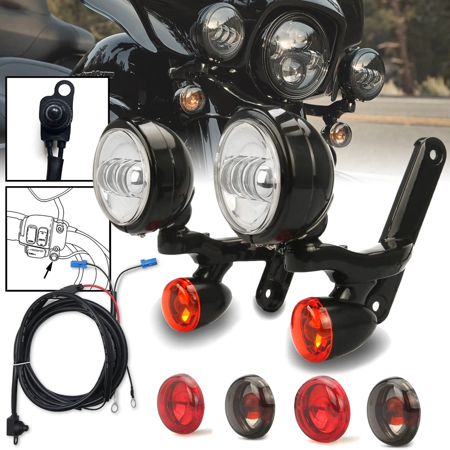 4.5'' LED Fog Lighting Passing Auxiliary Bracket for harley custom dynamics lights road king street glide Turn Signal