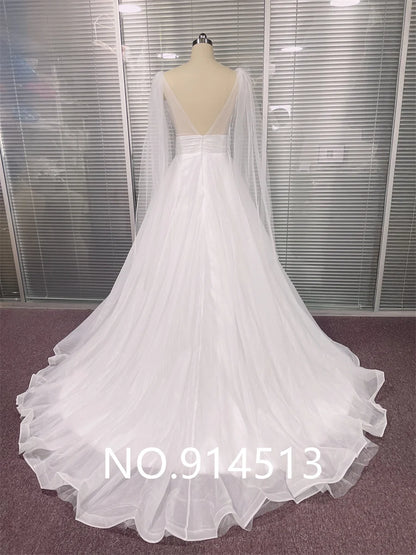 Customized Classic Deep V-neck Organza and Tulle Plus Size Wedding Dress Sexy Backless Court Bridal Gowns