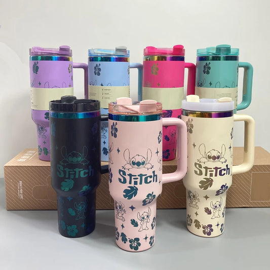 In Stock Stitch Cartoon Peripheral Insulated Cup 40oz 1180ml Stainless Steel Straw Cup Large Capacity Portable And Durable Gift