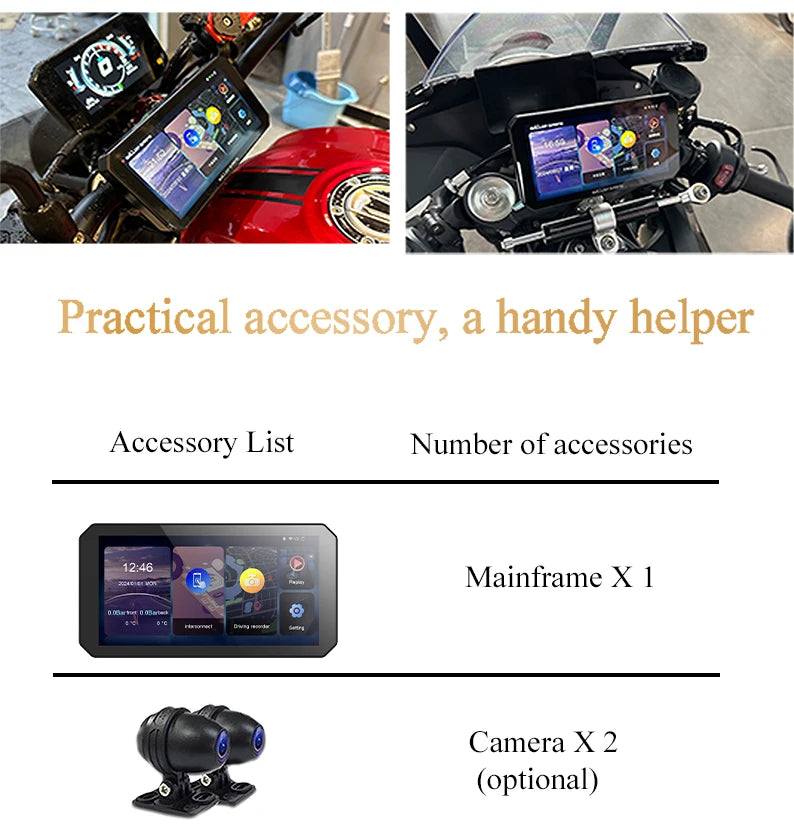 Gallop Sprite 6 inch Motorcycle GPS Navigation Wireless CarPlay Android Auto DVR Drive Recorder Portable Moto Monitor IPX7