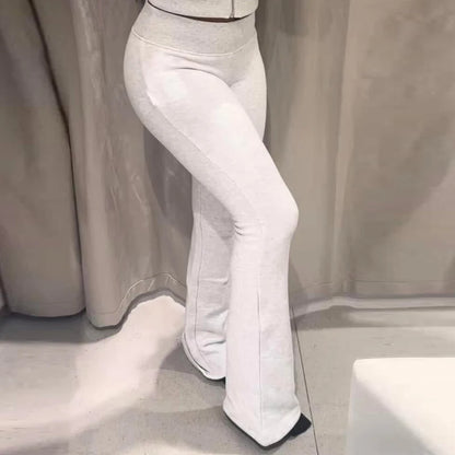 HXAO Fleece Flared Trousers Women's Pants Black Brown Grey Pants For Woman Chic High-Waisted Flared Trousers Casual Sports Pants