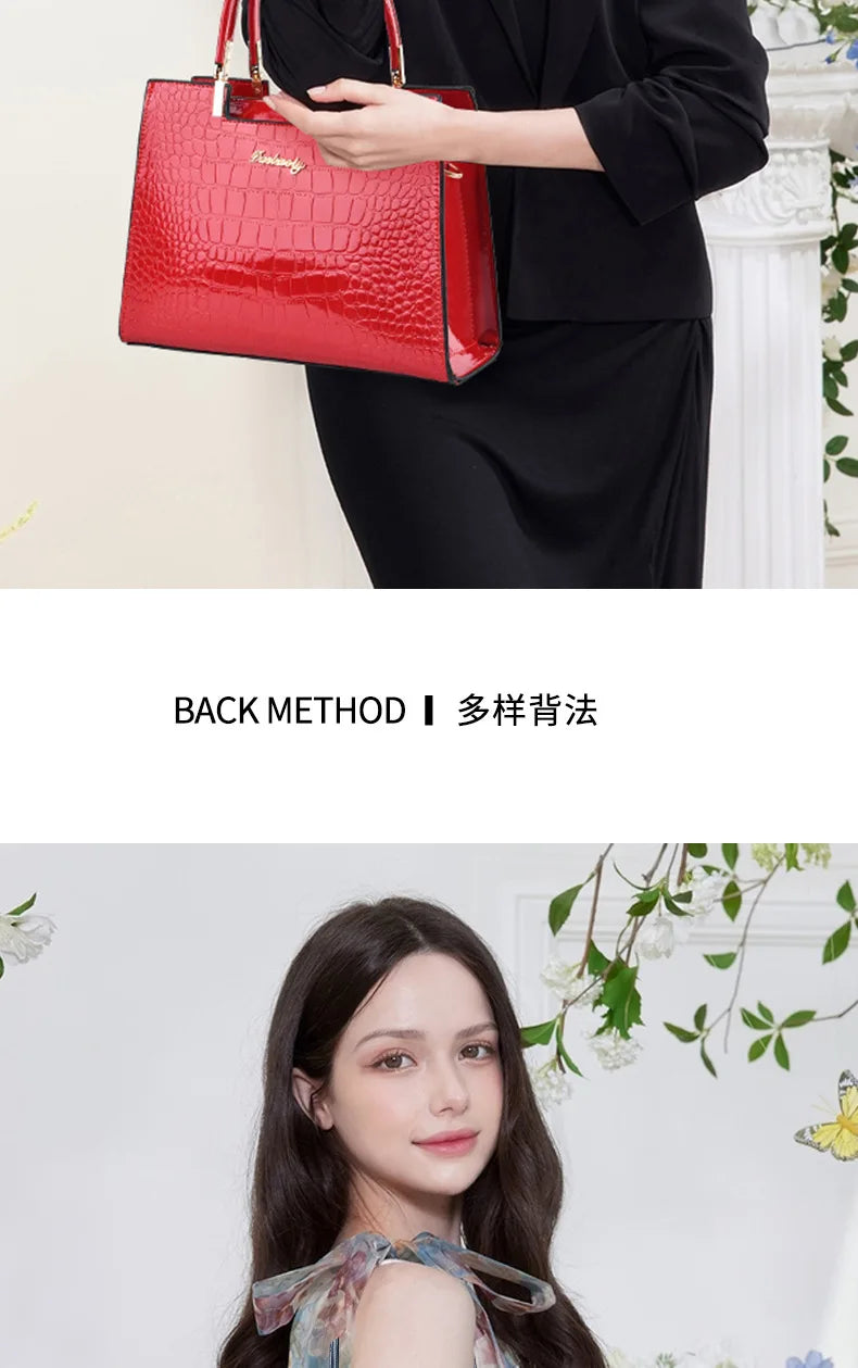 Luxury Bright Leather Ladies HandBags High-end Crocodile  Messenger Bags Boston Ladies Shopping Shoulder Tote Bags Crossbody Bag