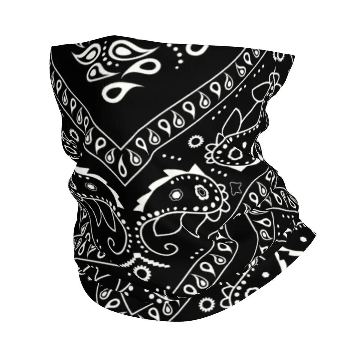 Custom Black Bandana Pattern Bandana Neck Gaiter for Hiking Cycling Women Men Wrap Scarf Paisley Style Headband Warmer