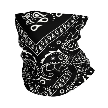 Custom Black Bandana Pattern Bandana Neck Gaiter for Hiking Cycling Women Men Wrap Scarf Paisley Style Headband Warmer
