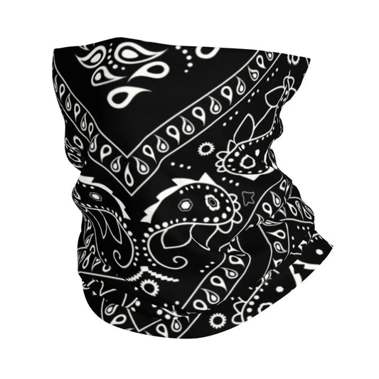 Custom Black Bandana Pattern Bandana Neck Gaiter for Hiking Cycling Women Men Wrap Scarf Paisley Style Headband Warmer