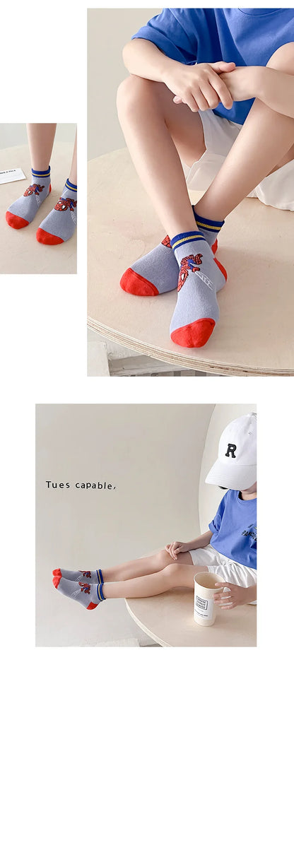 5 Pairs Spiderman Children Socks Anime Kids Boys Short Sock Kawaii Child Cartoon Baby Summer Spring Boat Socks Kids Gift 1-12Y