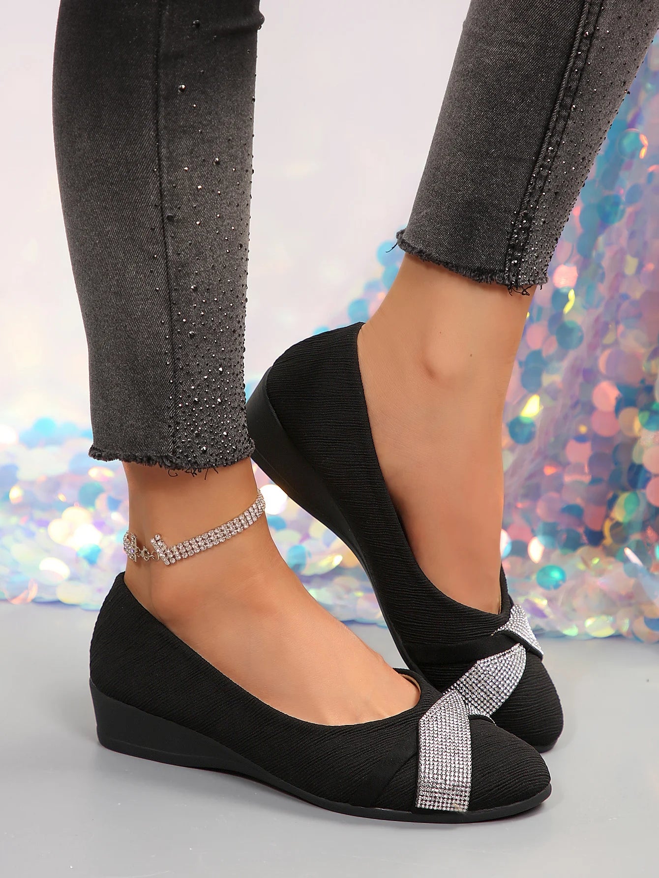 French-style Temperament Ballet Shoes, Low-heeled Comfortable and Stylish Single Shoes, Rhinestone-decorated Low-cut Women's Fla