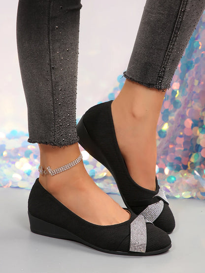 French-style Temperament Ballet Shoes, Low-heeled Comfortable and Stylish Single Shoes, Rhinestone-decorated Low-cut Women's Fla