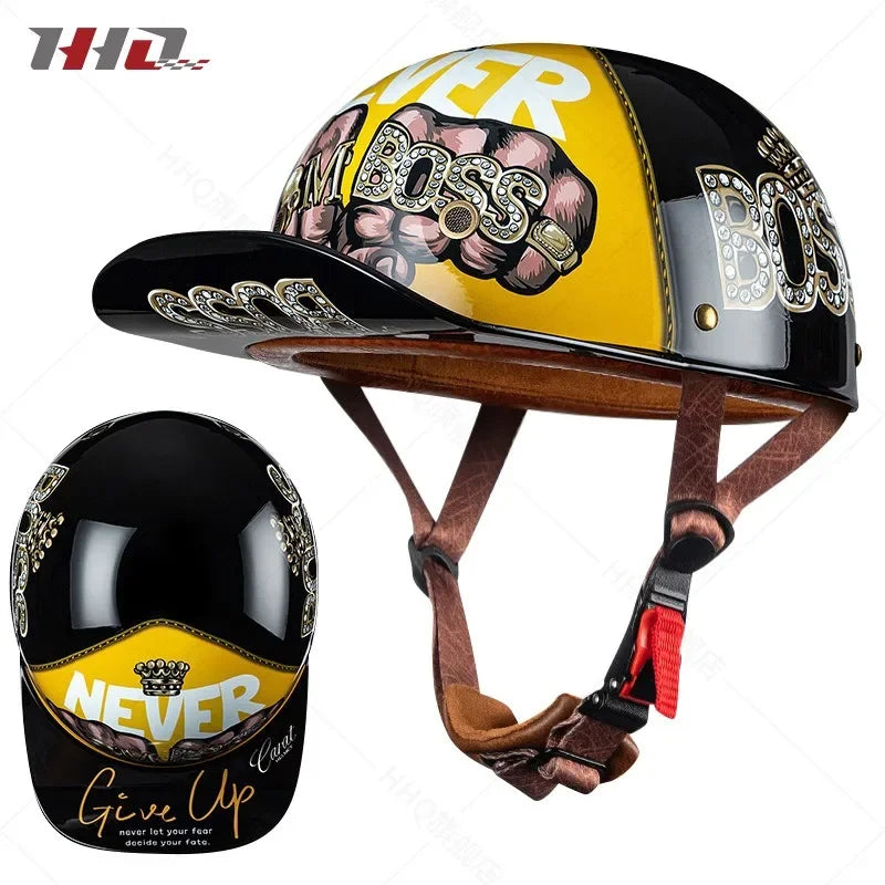 Retro Bucket Half Helmet for Men & Women - Motorcycle & Electric Bike Safety Helmet