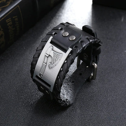 Trendy Wide Edition Leather Woven Rune Viking Tomahawk Bracelet Charm Man Bracelet New Fashion Hip Hop Punk Jewelry Accessories