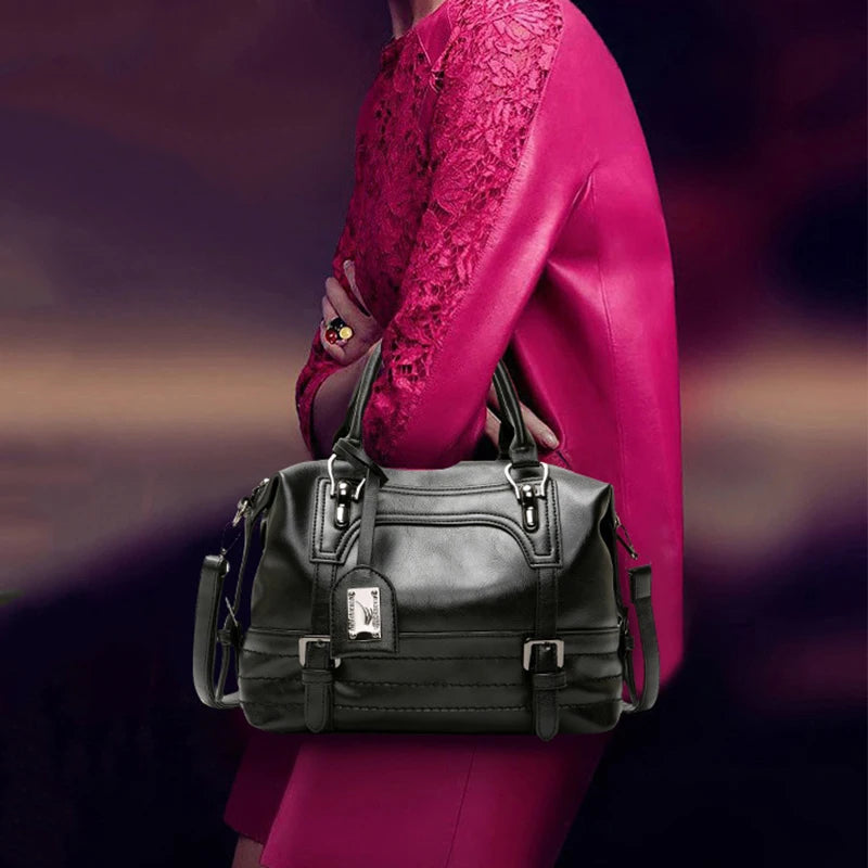 PU Leather Ladies Boston Shoulder Bags Luxury Women Tote Handbags High Quality Female Top Handle Messenger Crossbody Bags