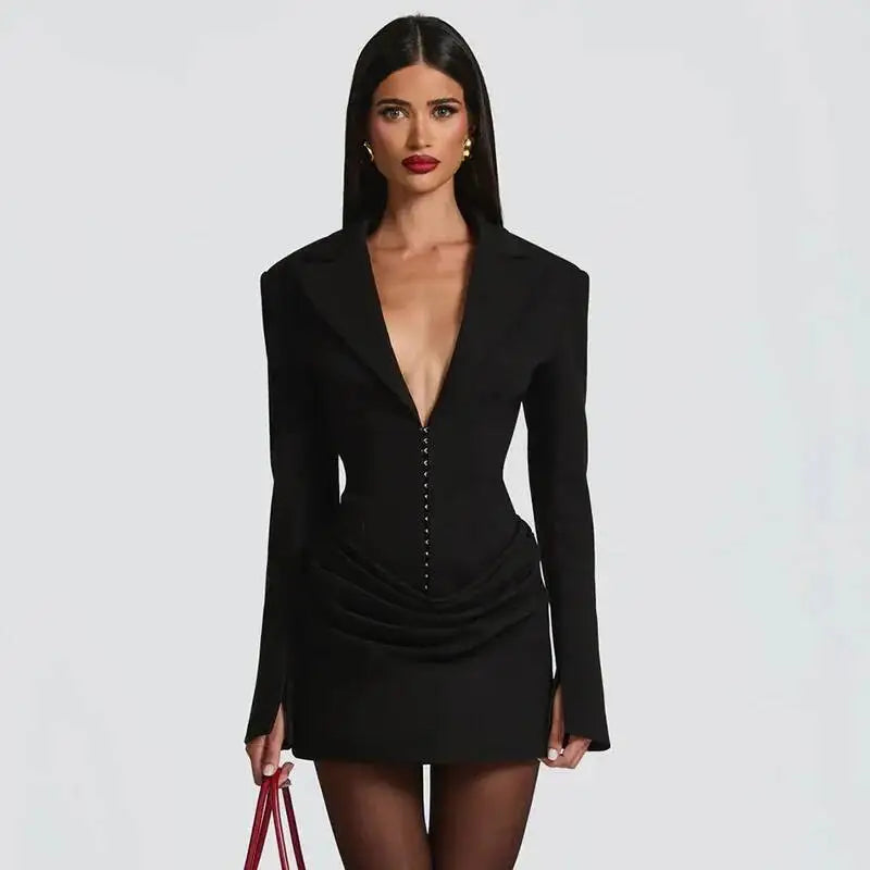 Avrilyaan Casual Pleated Sexy Dress Women 2025 Elegant Party Dress Blazer Long Sleeves Bodycon Mini Autumn Winter Dress Vestidos