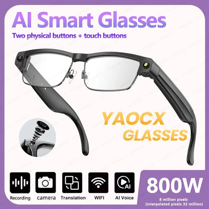 2026 Smart Glasses 800W HD Camera Anti Shake Video Recording Music AI Object Recognition WIFI Transmission BT Call Smart Glasses