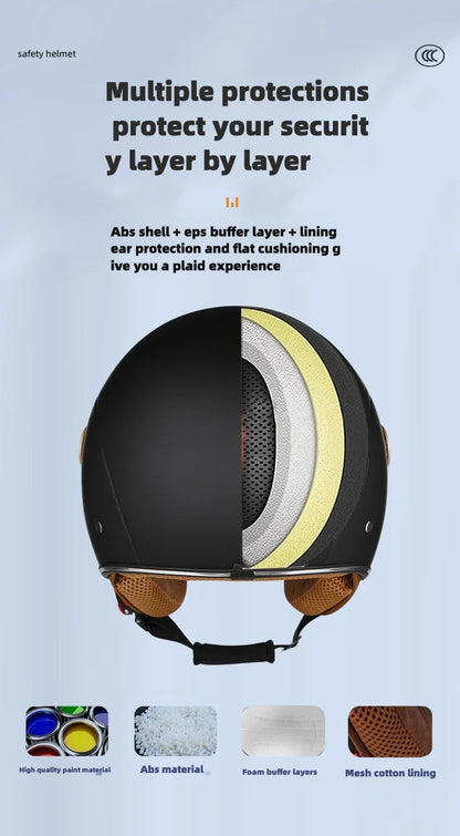 Motorcycle Helmet Retro 3C & DOT Certified Half Face ABS Helmet Dual Visor Hidden Sun Shield Removable Cute Cat Ears