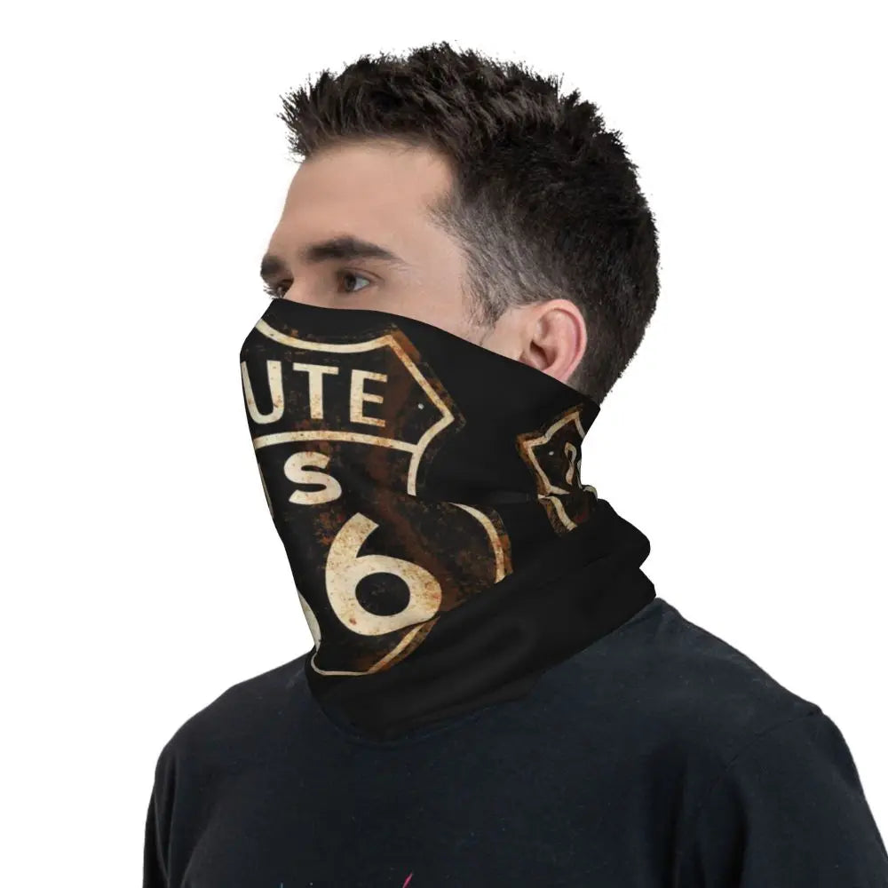 Custom Travel Motorcycle Ride Route 66 Bandana Winter Neck Warmer Windproof Wrap Face Scarf for Hiking Highways Gaiter Headband