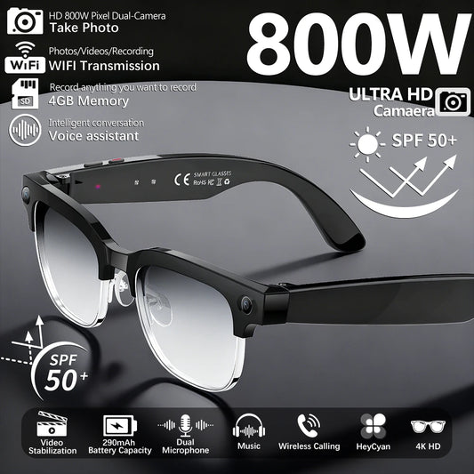 2026 New 4K HD 800W Pixel Dual-Camera Smart Glasses Men 1080P Video Recording AI Chat WIFI Transmission Translation Call Glasses