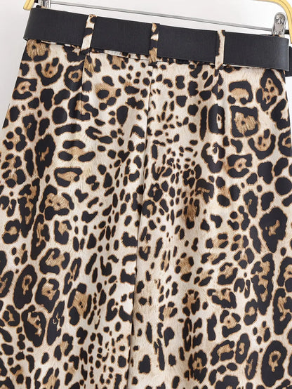 UNIZERA Leopard Satin with Belt High Waisted Trousers Wide Leg Pants Women's Clothing 2025 Summer New Arrivals Casual Pants
