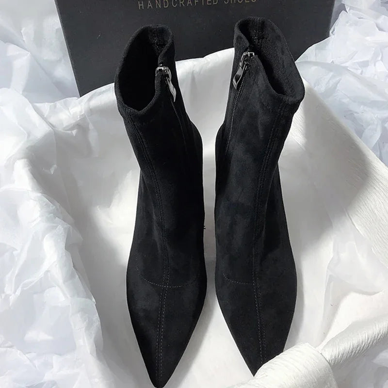 Pointed Toe Women Sock Short Boots Fashion Side Zippers Slim Ankle Booties Thin High Heel Autumn Winter Ladies Shoes