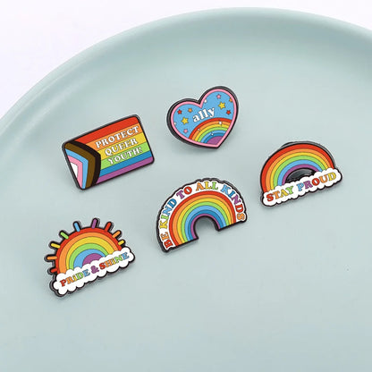 Rainbow Pride Flag LGBT UV Print Pins Custom BE KIND TO ALL KINDS Brooches Lapel Badges Clothes Funny Jewelry Gift for Friends