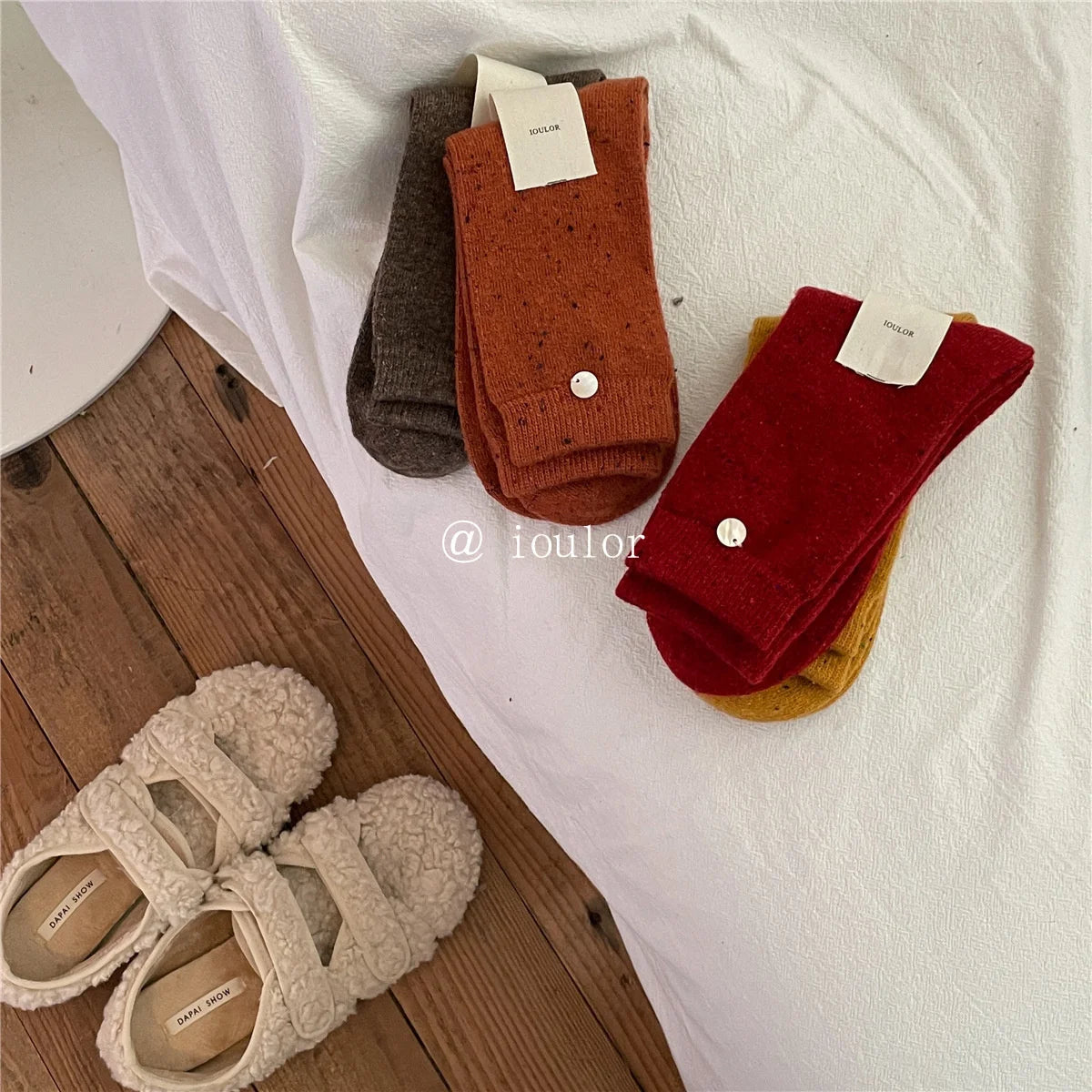 SP&CITY Colored Dotted Sheep Woolen Socks Women's Winter Warm Keeping Middle Tube Socks Casual Thick Korean Fashion Stockings