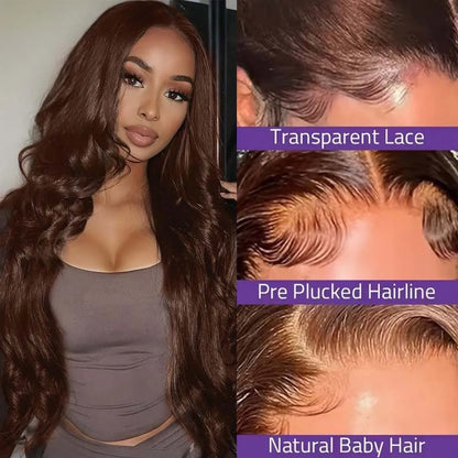 Geeta 30 34 Inch Chocolate Brown Body Wave Lace Front Wig 200 250 Density Colored 100% Human Hair Wigs 13x4 Lace Frontal Wig
