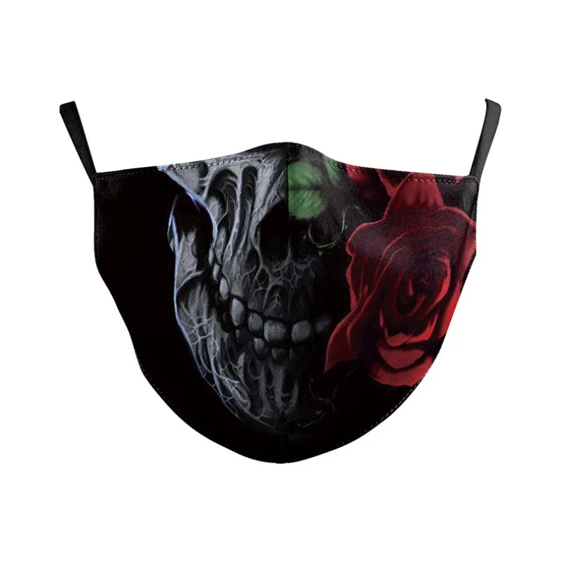 3D Printed Horror Skull Pattern Mask Ghost Zombie Half Face Masks Unisex Adjustable Party Mascara Halloween Carnival for Adult