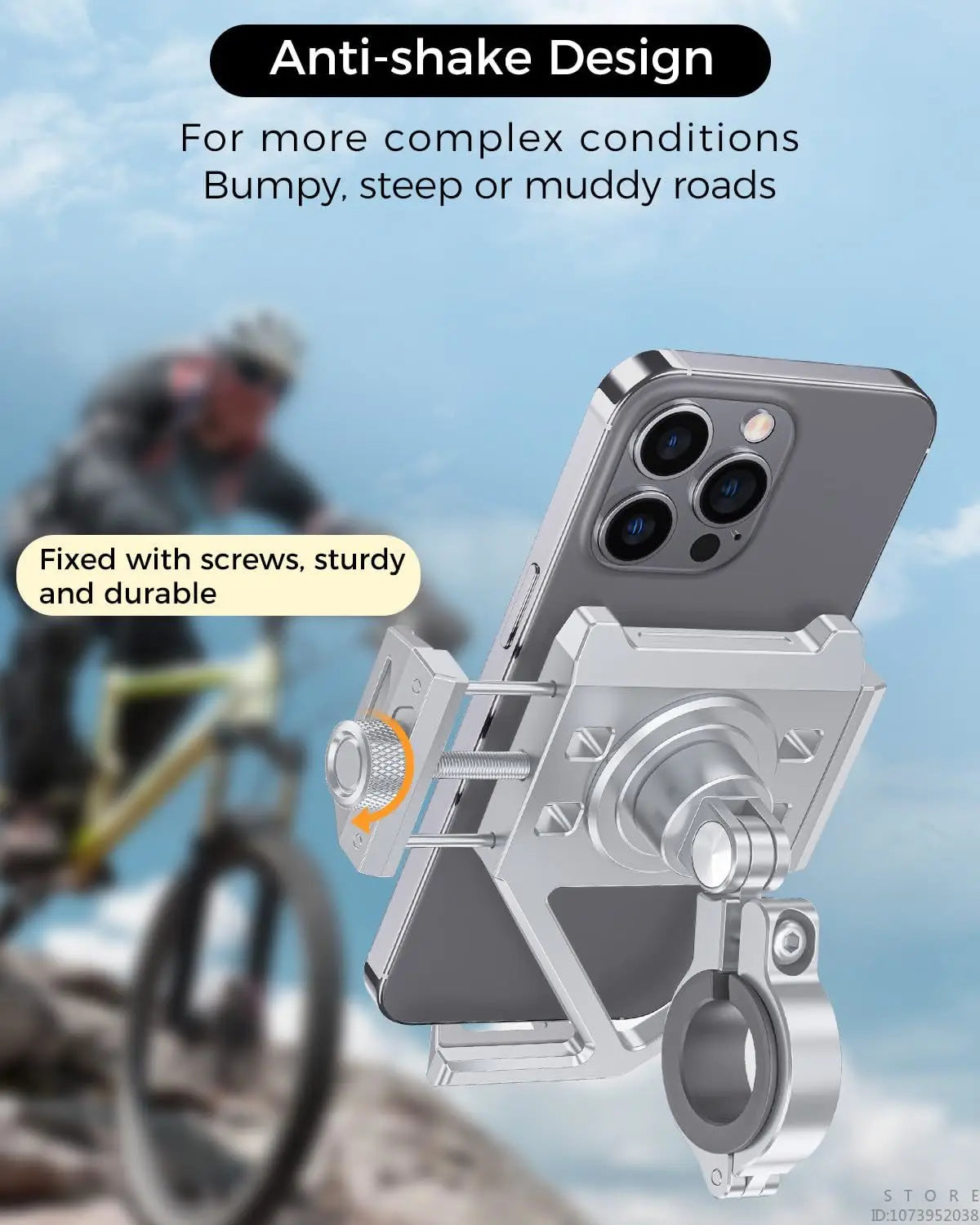 Aluminum Mobile Phone Holder for Motorcycle, Handlebar Bike Phone Mount,Suitable for Cycling, Mountain and Off-road