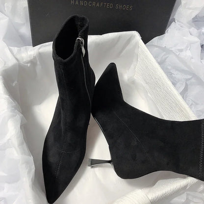 Pointed Toe Women Sock Short Boots Fashion Side Zippers Slim Ankle Booties Thin High Heel Autumn Winter Ladies Shoes