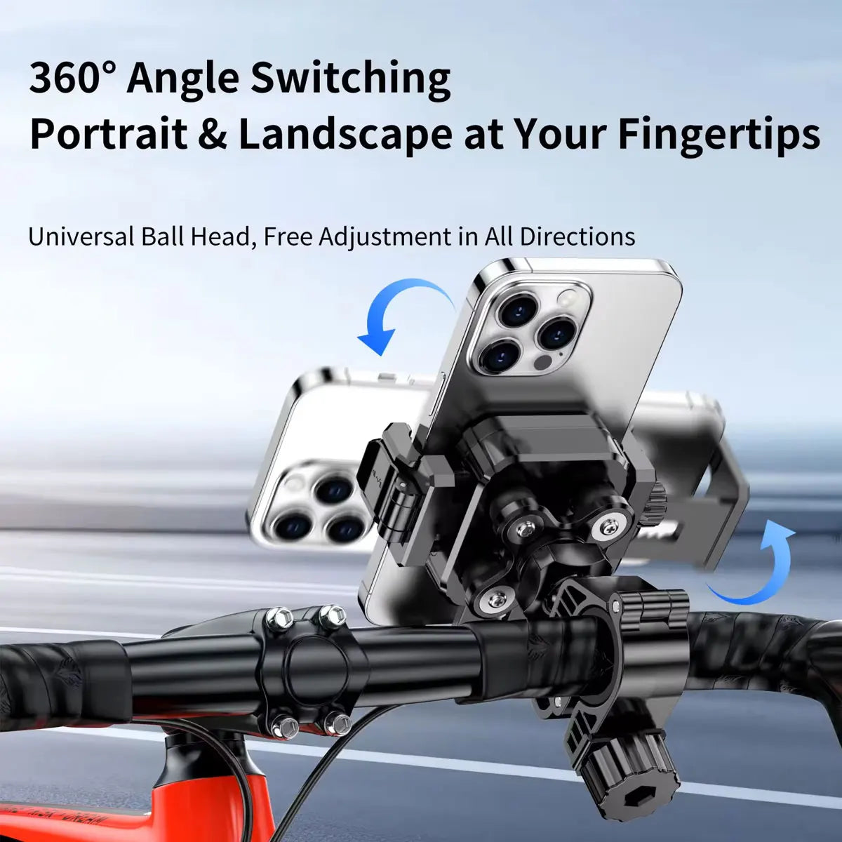 Motorcycle Riding Shock-Absorbing Phone Holder Adjustable Anti-Theft Quick Release Navigation Bracket with Mountain/Road Bicycle