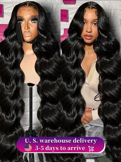 40 Inch 13x4 Transparent Body Wave Lace Front Wigs 250 Density  13x6 HD Lace Frontal Human Hair Wig Long Black Human HairWig Natural Color
