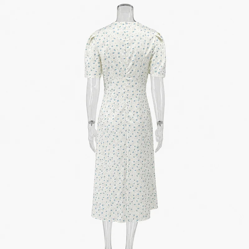 TARUXY Stylish Printed Maxi Dress Women Elegant Slim V-Neck Short-Sleeve Evening Dress Summer New Casual Commuter Female Dress