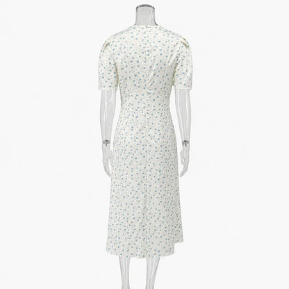 TARUXY Stylish Printed Maxi Dress Women Elegant Slim V-Neck Short-Sleeve Evening Dress Summer New Casual Commuter Female Dress