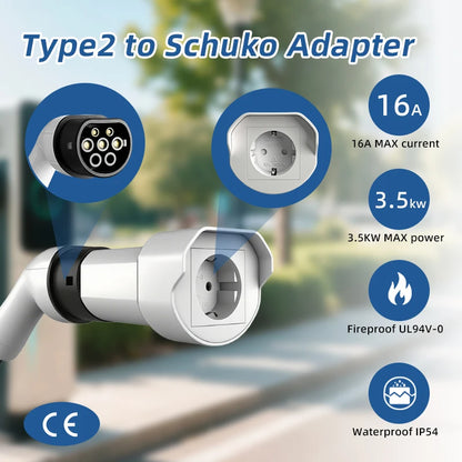 EVqiaoyi Type2 to Schuko Socket EV Adapter Type2 to 220V Converter Male Discharging Plug for IEC 62196-2 Charging Stations