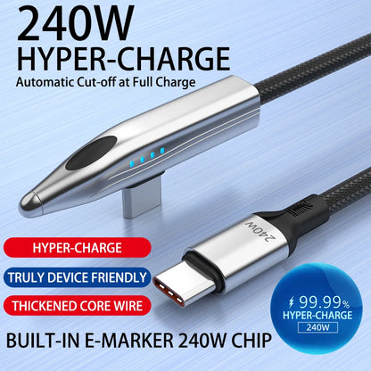 240W 100W Bullet Train Shape Fast Charging Cable 90° Elbow Type C Charger USBA/Type C To Type C Cable for Samsung S25 iPhone 16