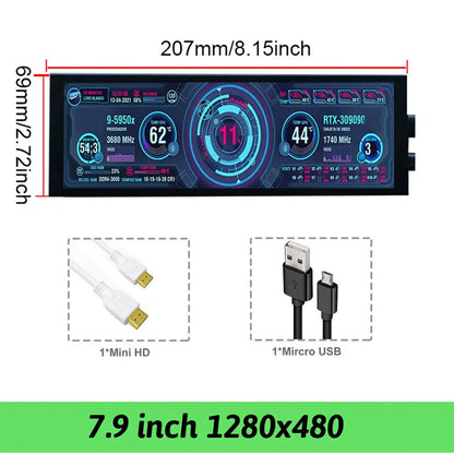 Wisecoco 14 Inch 4K 3840X1100 Aida64 IPS LCD Monitor Ultrawide PC Secondary Gaming Console For Raspberry Pi5 7.8''/8.8''/12.6''