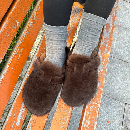 New Clogs Slippers Faux Mink Fur Slippers Women Shoes Woman 2025 Trend Plush Slipper Winter Warm Luxury Designer Shoes for Women