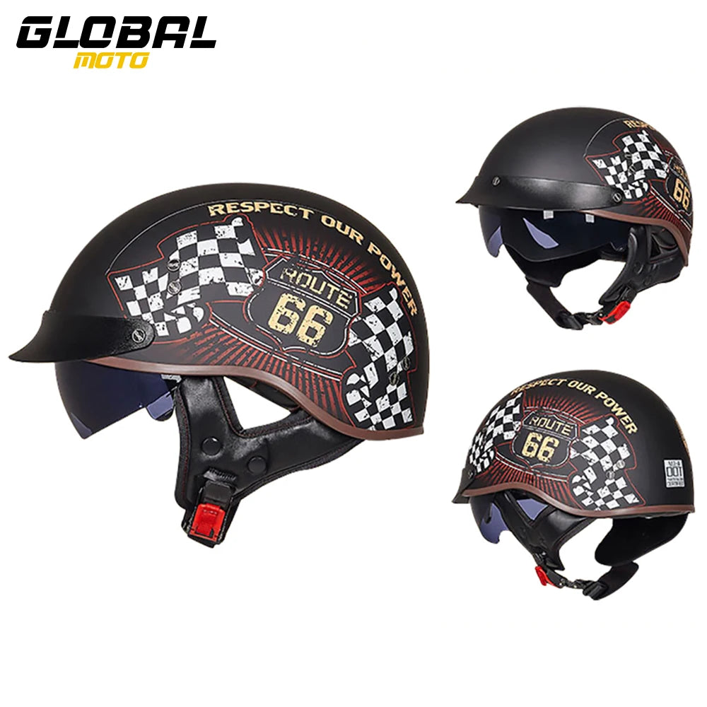 DOT Certification Motorcycle Helmet Retro Motocross Half Helmet Open Face Scooter Biker Sunshade Lens Summer Moto Men Helmet