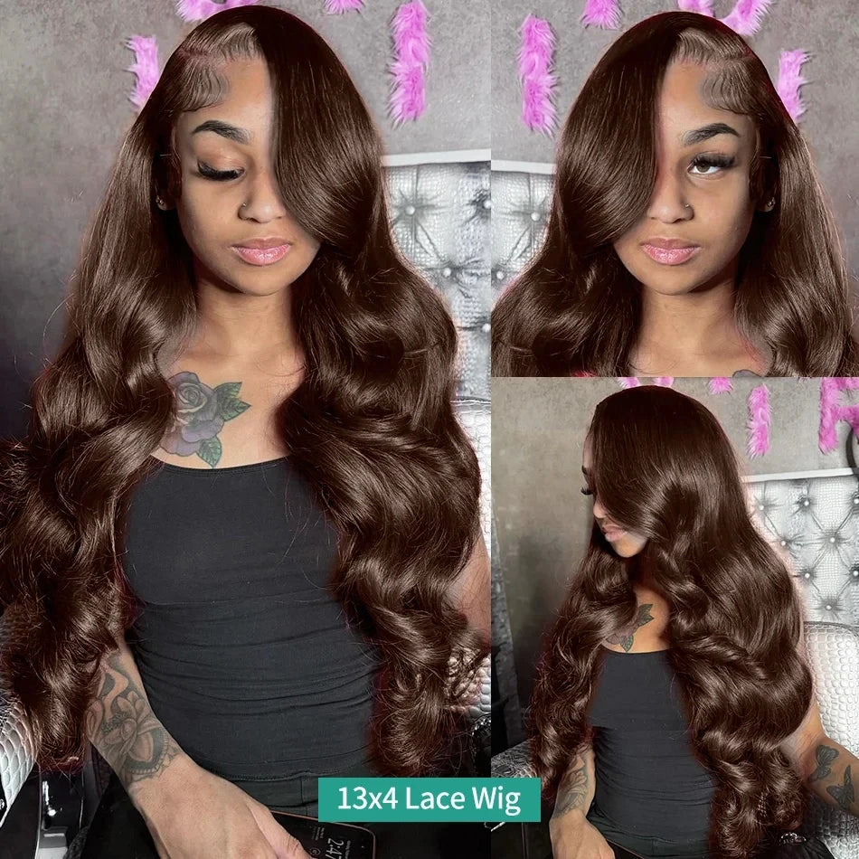 Smilegirl 250% Density Brown Body Wave Lace Frontal Wigs Human Blended Hair 13x4 HD Transparent Brown Body Wave Lace Frontal Wigs Chocolate Brown