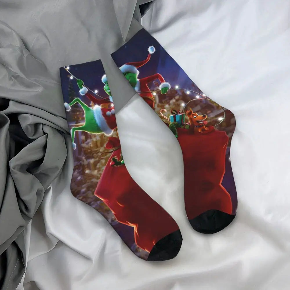 Cartoon Grinchh Xmas Socks Men's Women's Funny Happy Christmas Socks Hip Hop Spring Summer Autumn Winter Socks Gift