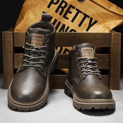 2024 New Men's Shoes High-top Leather Boots Men's Casual Fashion  Boots Retro All-match Work Shoes Fashion Desert Boots