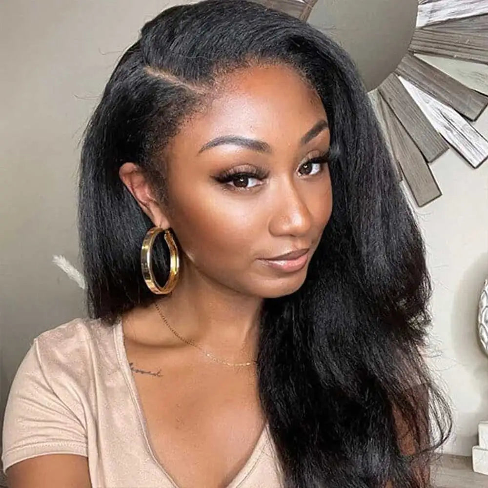 360 Full HD Lace Frontal Wig Human Hair 4C Edges Invisible Strap Glueless Kinky Straight Wig With Kinky Curly Baby Hair